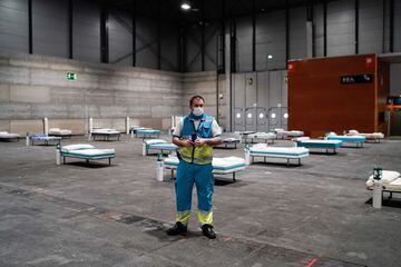 As Spain fights the spread of Covid-19, Madrid's IFEMA conference centre has been repurposed as a temporary hospital, with 5,500 beds.