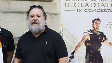 ROME, ITALY - JUNE 05:  Actor Tomas Arana and actor Russel Crowe attend the &#039;Il Gladiatore In Concerto&#039; presentation at Teatro Euclide on June 5, 2018 in Rome, Italy.  (Photo by Ernesto Ruscio/Getty Images)