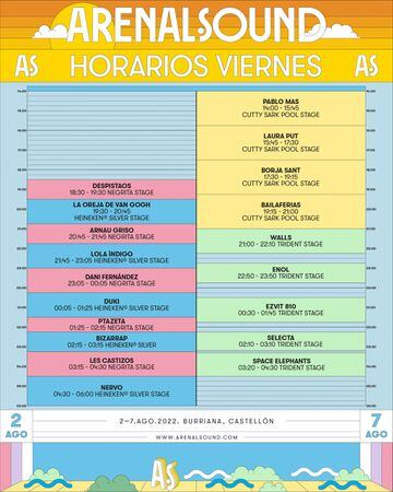 Los horarios del viernes 5 en el Arenal Sound 2022