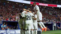 El Real Madrid, celebrando uno de los goles en el Cívitas Metropolitano.