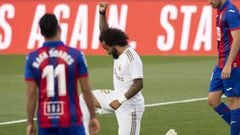Marcelo celebra el gol con la rodilla derecha en el suelo y el pu&ntilde;o derecho en alto  en homenaje a George Floyd y como protesta contra el racismo.