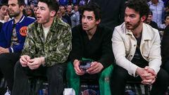 May 10, 2023; New York, New York, USA; The pop band Jonas Brother watch game five of the 2023 NBA playoffs between the Miami Heat and the New York Knicks at Madison Square Garden. Mandatory Credit: Wendell Cruz-USA TODAY Sports