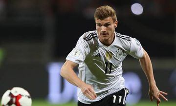 Timo Werner of Germany in action during the FIFA 2018 World Cup Qualifier between Germany and San Marino at Stadion Nurnberg