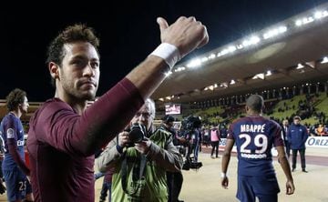 A good evening's work | Neymar Jr celebrates after the French Ligue 1 match at Stade Louis II, in Monaco.