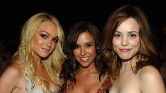 Lindsay Lohan, Lacey Chabert y Rachel McAdams de &#039;Mean Girls&#039;, en los MTV movie awards 2005.