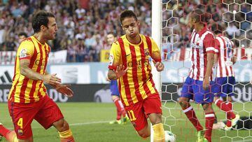 Neymar celebra su primer gol con el Barcelona. 