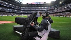 MADRID, SPAIN - FEBRUARY 15:  A Mediapro television cameraman films  the La Liga match between Real Madrid CF and RC Deportivo La Coruna at Estadio Santiago Bernabeu on February 15, 2015 in Madrid, Spain. La Liga clubs are threatening to go on strike if t