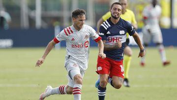 REUNION, FLORIDA - JULY 21: Pablo Piatti #7 of Toronto FC runs with the ball against the New England Revolution during a Group C match as part of the MLS Is Back Tournament at ESPN Wide World of Sports Complex on July 21, 2020 in Reunion, Florida.   Micha