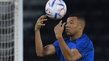 France's forward Kylian Mbappe takes part in a training session at Al Sadd SC in Doha on November 29, 2022, on the eve of the Qatar 2022 World Cup football match between Tunisia and France. (Photo by FRANCK FIFE / AFP) (Photo by FRANCK FIFE/AFP via Getty Images)