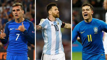 Antoine Griezmann (Francia), Leo Messi (Argentina) y Phillipe Coutinho (Brasil).