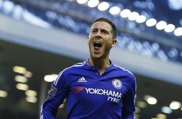 Eden Hazard celebrates after scoring the first goal for Chelsea