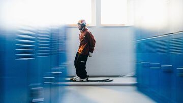 Matej Svancer skis indoor during skiing graduation project in Saalfelden, Salzburg, Austria on January 2, 2023. // Sam Strauss / Red Bull Content Pool // SI202303081031 // Usage for editorial use only // 