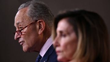 Senate Minority Leader Chuck Schumer, joined by House Speaker Nancy Pelosi, speaks about efforts to pass new coronavirus aid legislation during a news conference with Capitol Hill reporters at the Capitol, in Washington, U.S. July 23, 2020. 
