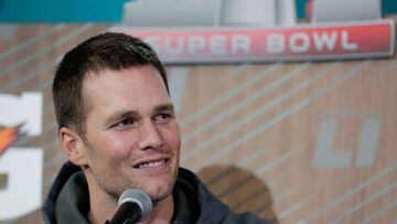HOUSTON, TX - JANUARY 30: Tom Brady #12 of the New England Patriots speaks with the media during Super Bowl 51 Opening Night at Minute Maid Park on January 30, 2017 in Houston, Texas.   Tim Warner/Getty Images/AFP == FOR NEWSPAPERS, INTERNET, TELCOS &amp; TELEVISION USE ONLY ==