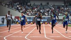 Noah Lyles compite durante la prueba de los 100 metros lisos durante la cita de la IAAF Diamond League de Shanghai en 2019.