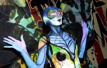 En 2014 lució como una mariposa, con un traje de una sola pieza decorado con todo tipo de brillos y mezclas de texturas, a los que añadió unas enormes alas.
