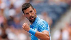 NEW YORK, NEW YORK - SEPTEMBER 05: Novak Djokovic of Serbia reacts during his Men's Singles Quarterfinal match against Taylor Fritz of the United States on Day Nine of the 2023 US Open at the USTA Billie Jean King National Tennis Center on September 05, 2023 in the Flushing neighborhood of the Queens borough of New York City.   Sarah Stier/Getty Images/AFP (Photo by Sarah Stier / GETTY IMAGES NORTH AMERICA / Getty Images via AFP)