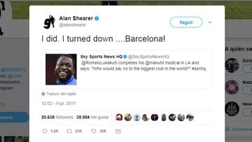 Alan Shearer responde a Lukaku.