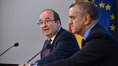 El ministro de Cultura, Miquel Iceta, presenta los presupuestos destinados a Cultura y Deporte para 2023 junto al presidente del Consejo Superior de Deportes, José Manuel Franco, en Madrid.
