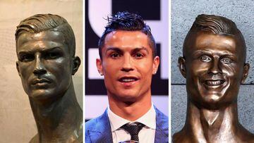 Los bustos de bronce del jugador del Real Madrid, Cristiano Ronaldo.