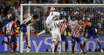Ramos heads Real Madrid's dramatic equaliser in the 2014 Champions League final against Atlético.