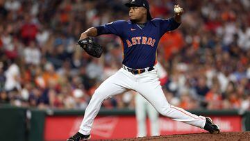 HOUSTON, TEXAS - OCTOBER 29: Framber Valdez #59 of the Houston Astros pitches in the fifth inning against the Philadelphia Phillies in Game Two of the 2022 World Series at Minute Maid Park on October 29, 2022 in Houston, Texas.   Sean M. Haffey/Getty Images/AFP