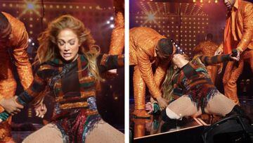 Jennifer Lopez sufre un doloroso percance sobre el escenario. Imagen: YouTube
