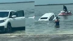 El video viral de una mujer que termina hundiendo su camioneta en el lago
