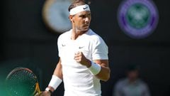 Rafael Nadal during his first-round match against Francisco Cerundolo during day two of The Championships Wimbledon 2022.