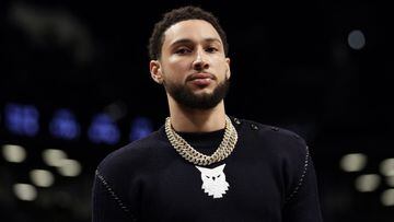 NEW YORK, NEW YORK - FEBRUARY 24: Ben Simmons #10 of the Brooklyn Nets looks on during the first half against the Boston Celtics at Barclays Center on February 24, 2022 in New York City. NOTE TO USER: User expressly acknowledges and agrees that, by downlo