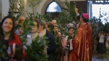 Un sacerdote bendice los ramos de los feligreses que se reúnen durante la celebración del Domingo de Ramos Carlos Castro / Europa Press
02/04/2023