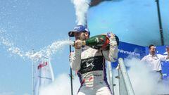 Sam Bird from the DS Virgin Racing team sprays champagne after winning the inaugural New York ePrix Formula E World Championship in the Brooklyn borough of New York City, U.S., July 16, 2017. REUTERS/Stephanie Keith