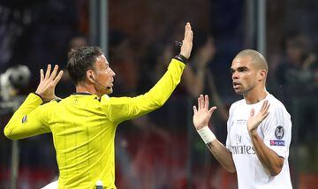 Sent off twice in his Champions League career, Pepe has picked up a total of 24 cards - 23 yellows and one straight red* - in 95 games for Porto, Real Madrid and Besiktas in the competition. (*His other dismissal was for two bookings; in this photo galler