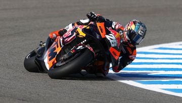 KTM Spanish rider Dani Pedrosa rides during the third free practice session of the MotoGP Spanish Grand Prix at the Jerez racetrack in Jerez de la Frontera on April 29, 2023. (Photo by PIERRE-PHILIPPE MARCOU / AFP)