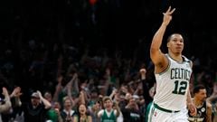 May 15, 2022; Boston, Massachusetts, USA; Boston Celtics forward Grant Williams (12) celebrates after making a three point basket against the Milwaukee Bucks during the second half of game seven of the second round of the 2022 NBA playoffs at TD Garden. Mandatory Credit: Winslow Townson-USA TODAY Sports