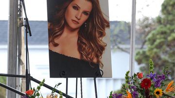 A picture of Lisa Marie Presley is seen during a public memorial for her, the only daughter of the "King of Rock 'n' Roll," Elvis Presley, at Graceland Mansion in Memphis, Tennessee, U.S. January 22, 2023.  REUTERS/Nikki Boertman