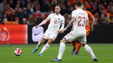 AMSTERDAM, NETHERLANDS - MARCH 26: Christian Eriksen of Denmark runs with the ball  during the International Friendly match between Netherlands and Denmark at Johan Cruijff Arena on March 26, 2022 in Amsterdam, Netherlands.  (Photo by Dean Mouhtaropoulos/