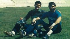 José Antonio Gallardo con José Luis Burgueña. Los porteros del Málaga en la campaña 1986-87.