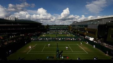 The stars of Wimbledon fight it out mostly at the All England Center Court , but there are many other grass courts where the tennis action is played out.