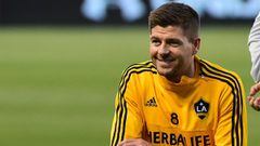 Steven Gerrard of the LA Galaxy warms up with teammates