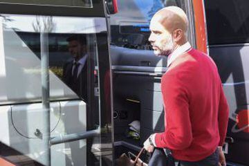 Pep Guardiola leading the Bayern delegation earlier in Madrid.