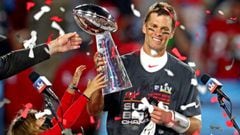 FILE PHOTO: Feb 7, 2021; Tampa, FL, USA; Tampa Bay Buccaneers quarterback Tom Brady (12) celebrates with the Vince Lombardi Trophy after beating the Kansas City Chiefs in Super Bowl LV at Raymond James Stadium. Mandatory Credit: Mark J. Rebilas-USA TODAY 