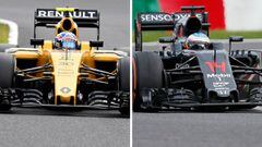 Jolyon Palmer con el Renault y Fernando Alonso con el McLaren.