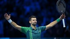 Novak Djokovic celebra su victoria sobre Jannik Sinner en la final de Turín.