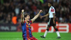 Celebración de Lionel Messi durante la final de Champions League 2011. 