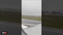 This LATAM Airbus slid off the runway as it landed in wet conditions at Florianópolis, southern Brazil, on Wednesday. Nobody on board was hurt.