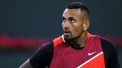 INDIAN WELLS, CALIFORNIA - MARCH 10: Nick Kyrgios of Australia looks on during his match against SEbastian Baez of Argentina at the BNP Paribas Open at Indian Wells Tennis Garden on March 10, 2022 in Indian Wells, California.   Sean M. Haffey/Getty Images