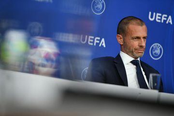NYON, SWITZERLAND - JUNE 17: UEFA President Aleksander Ceferin during a press conference following the UEFA Executive Committee meeting at the UEFA headquarters, The House of European Football on June 17, 2020 in Nyon, Switzerland. (Photo by Harold Cunnin