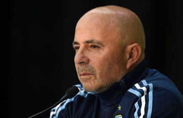 Argentina's football manager Jorge Sampaoli attends a press conference in Melbourne on June 8, 2017.  Argentina will play Brazil in Melbourne on June 9