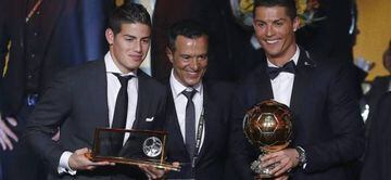 James, Jorge Mendes y Cristiano Ronaldo en gala del Balón de Oro